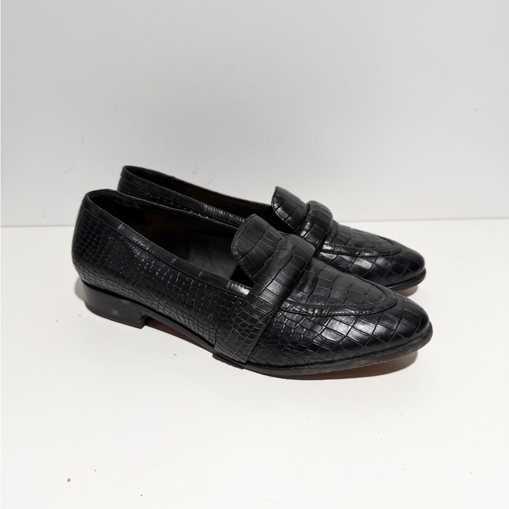 Schutz Leather Faux Snakeskin Black Loafers